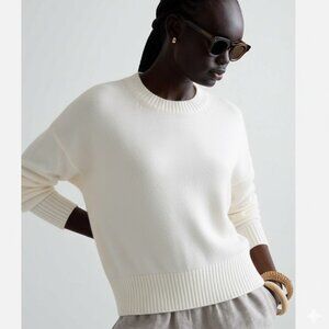 Quince 100% Organic Cotton Boyfriend Crew Sweater – White